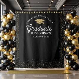 Tapiz Black & Gold Class Of 2026 Graduation Backdrop