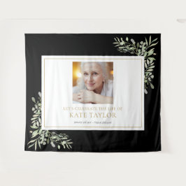 Tapiz Black Gold Greenery Photo Funeral Memorial Service