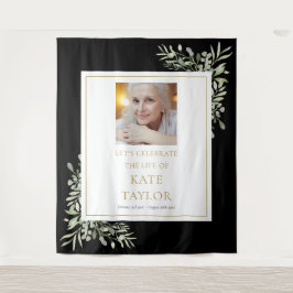 Tapiz Black Gold Greenery Photo Funeral Memorial Service