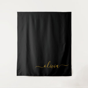 Tapiz Black Gold Modern Script Girly Monograma Nombre