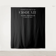 Black Graduation Party Modern Backdrop with Name