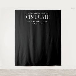 Tapiz Black Graduation Party Modern Backdrop with Name