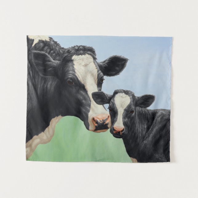 Tapiz Black Holstein Cow & Cute Calf (Anverso (horizontal))