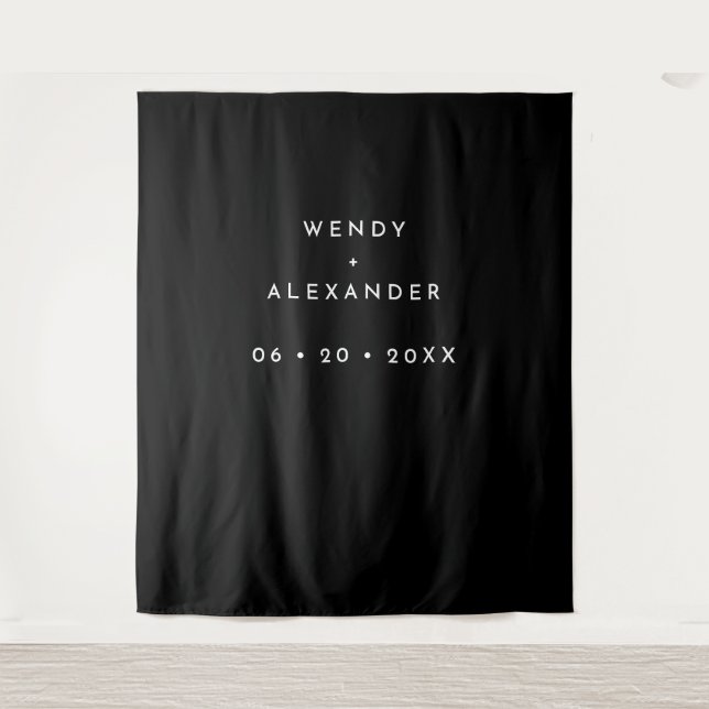 Tapiz Black Modern Bold Boda Foto de fondo (Anverso)