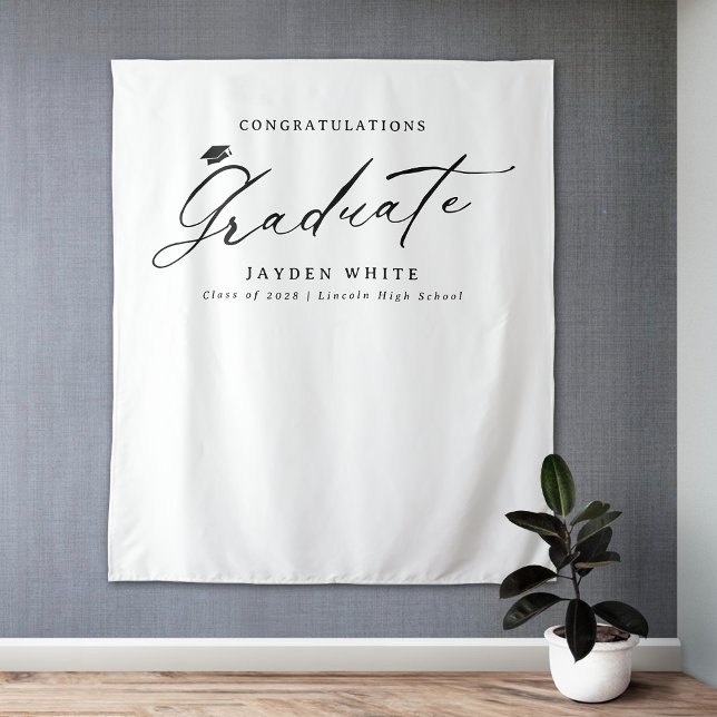 Tapiz Black Modern Caligraphy Simple Graduation Party (Black Modern Calligraphy Simple Graduation Party Tapestry)
