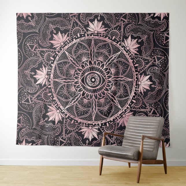 Tapiz Black Pink Eye Mandala (In situ (horizontal))