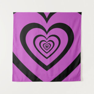 Tapiz Black Purple Hypnotic Heart Love Pattern