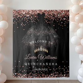Tapiz Black & Rose Gold Quinceañera Birthday Backdrop