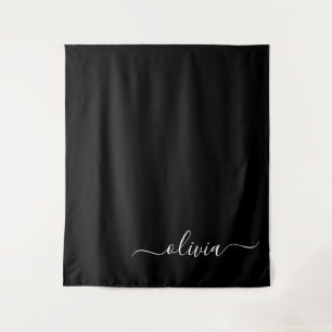 Tapiz Black White Modern Script Girly Monograma Nombre