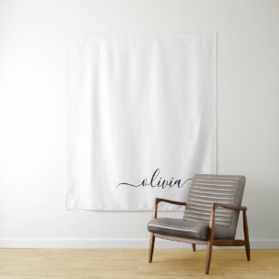 Tapiz Black White Modern Script Girly Monograma Nombre