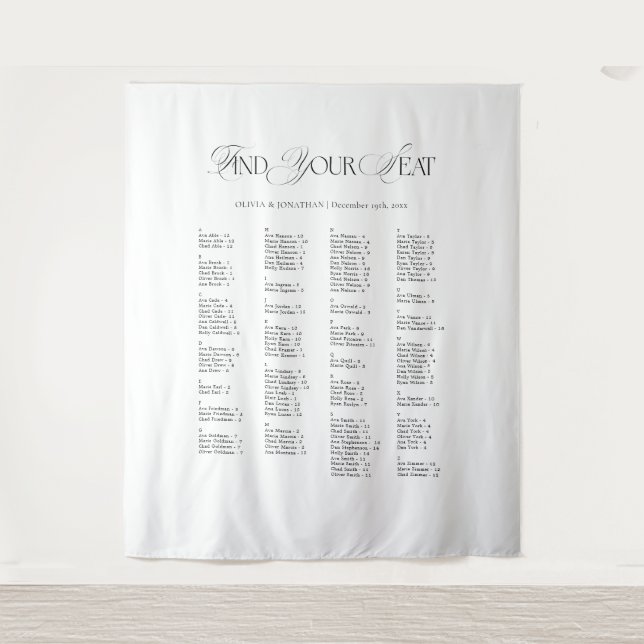 Tapiz Black & White Wedding Seating Chart Fabric  (Anverso)
