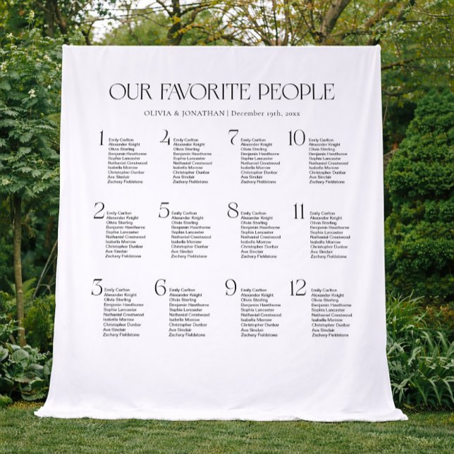 Tapiz Black & White Wedding Seating Chart Fabric  (Subido por el creador)