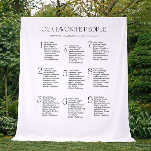 Tapiz Black White Wedding Seating Chart Fabric 9 Tables (Subido por el creador)