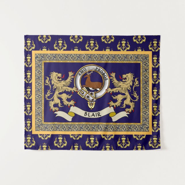 Tapiz Blair Clan Emblema Personalizado Azul (Anverso (horizontal))