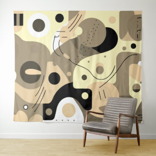 Tapiz Blanco beige negro, formas caprichosas y diseño mo