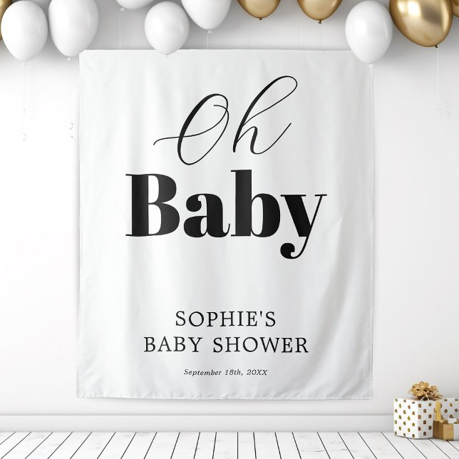 Tapiz Blanco negro moderno Oh Baby Shower (Subido por el creador)