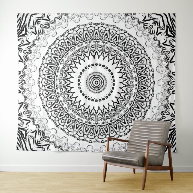 Tapiz Blanco Y Negro Mandala (In situ (horizontal))