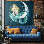 Tapiz Blonde Mermaid Moon Fantasy Art Deco<br><div class="desc">Una sirena de pelo rubio en una luna creciente con una cola de color verde azulado con agua,  burbujas de agua y estrellas por todas partes,  todo dibujado en un estilo Art Déco.</div>