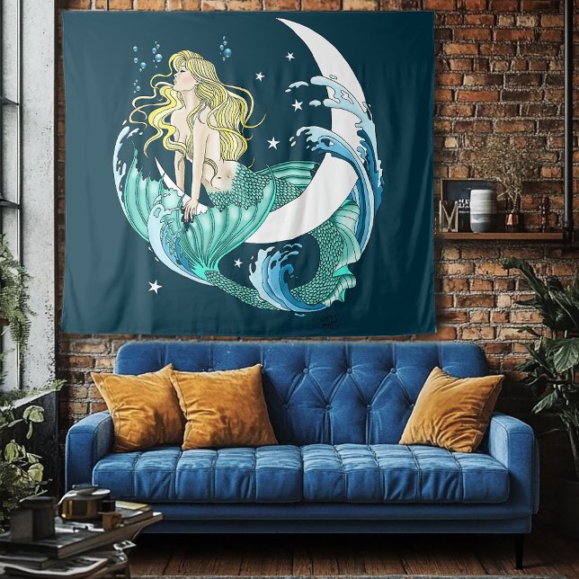 Tapiz Blonde Mermaid Moon Fantasy Art Deco (Subido por el creador)