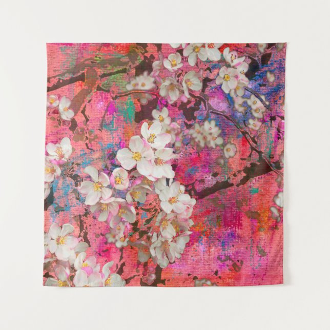 Tapiz Blossoming apple tree, painting and mixed media ar (Anverso)
