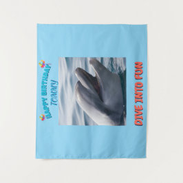 Tapiz Blue and Coral Dolphin Birthday Splash