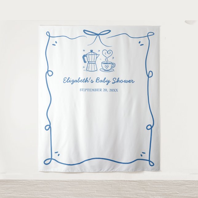 Tapiz Blue Baby Is Brewing Coffee Baby Shower (Anverso)