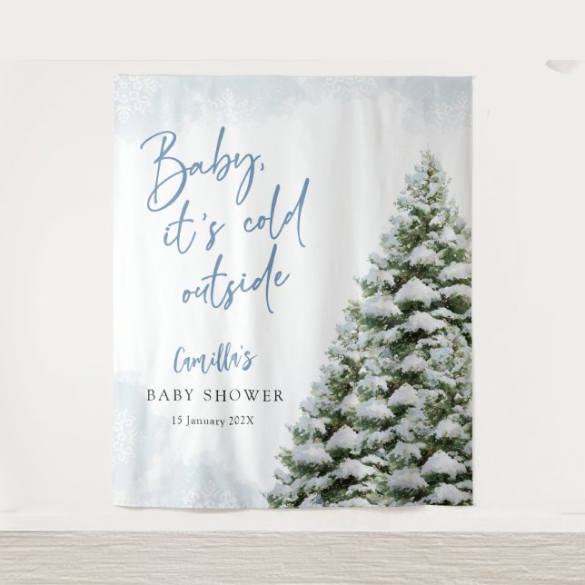 Tapiz Blue Baby It's Cold Outside Baby Shower (Anverso)