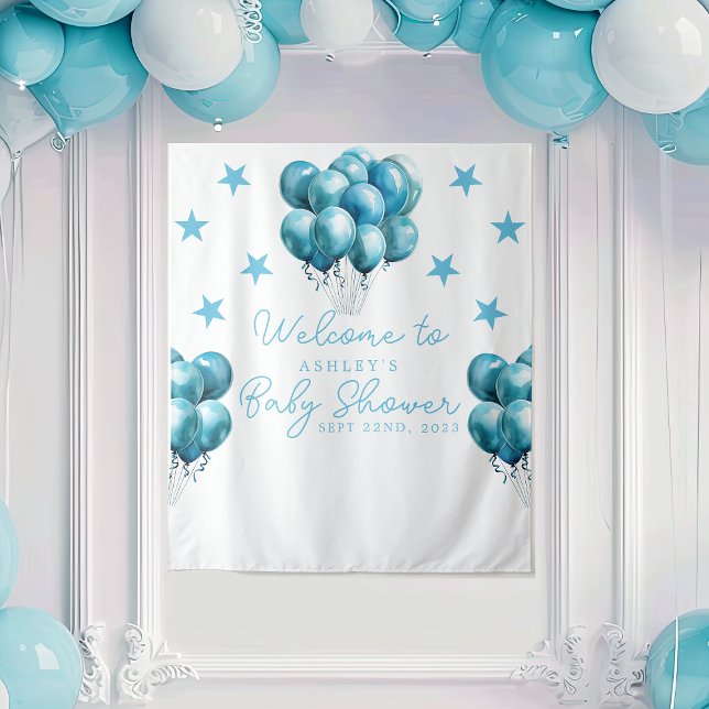 Tapiz Blue Balloons Watercolor Boy Fondo Baby Shower (Subido por el creador)