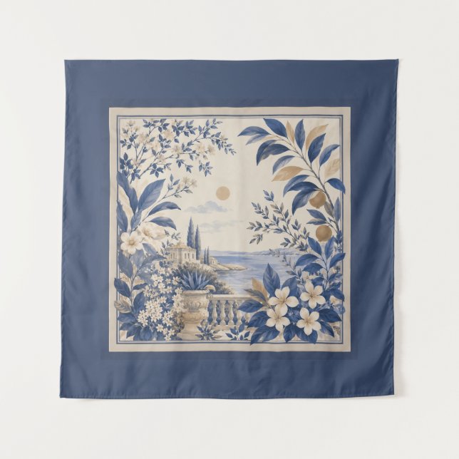 Tapiz Blue Botanical Wall Tapestry (Anverso)