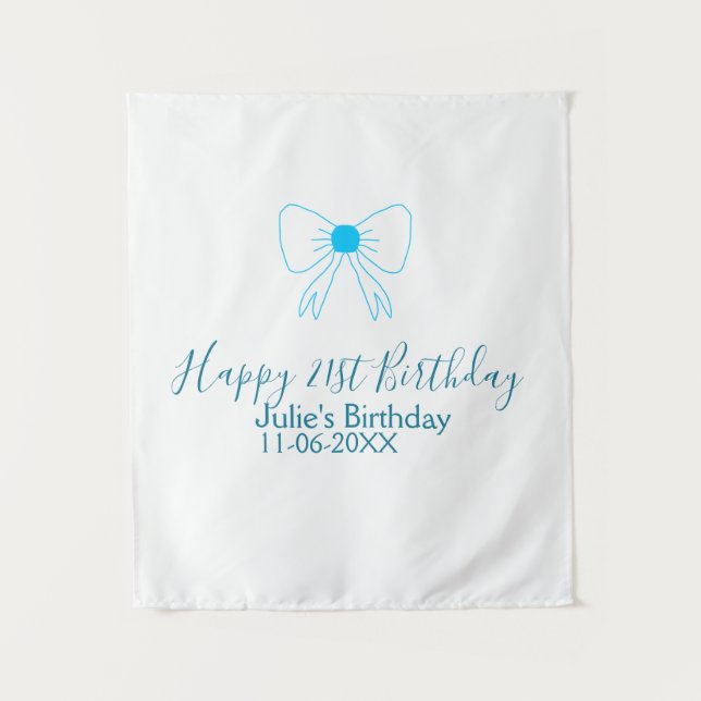 Tapiz Blue bow happy 21ᵉʳ cumpleaños date (Anverso)