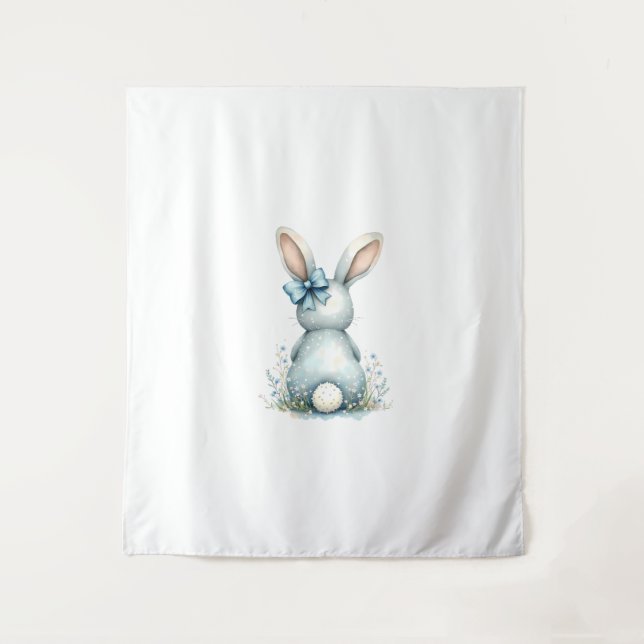 Tapiz Blue Bunny Tail Cottontail Easter Bunny con huevos (Anverso)