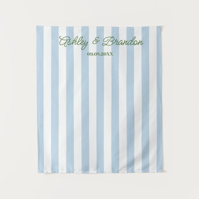 Tapiz Blue Cabana Stripe Personalized Wedding (Anverso)