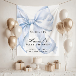 Tapiz Blue Coquette Bow Boy Baby Shower Welcome Sign