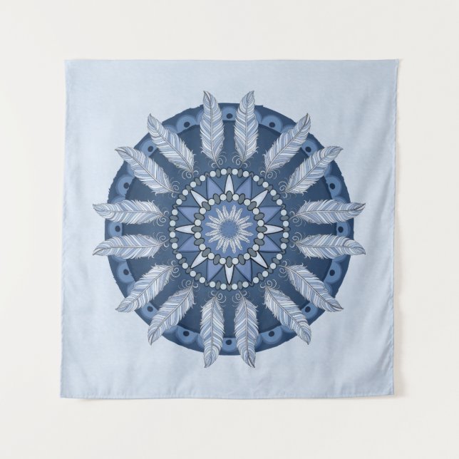 Tapiz Blue Feather Mandala (Anverso)