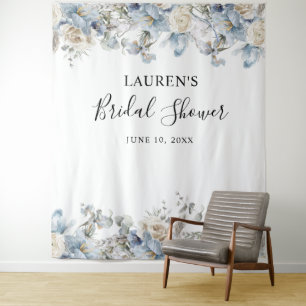 Tapiz Blue Floral Bridal Shower Photo Booth Fondo