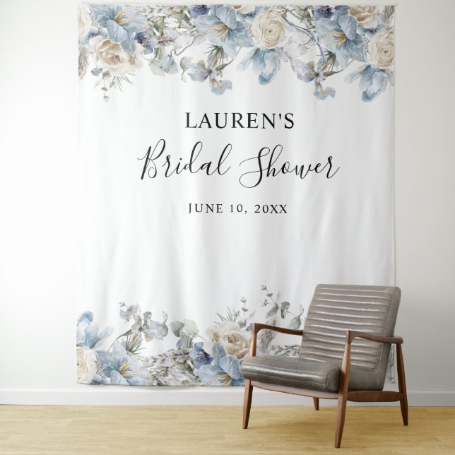 Tapiz Blue Floral Bridal Shower Photo Booth Fondo (In situ)