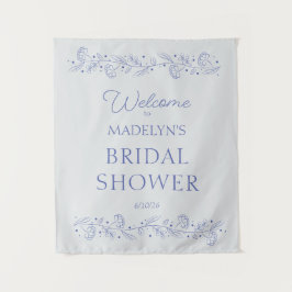Tapiz Blue Floral Vines Bridal Shower Welcome Sign