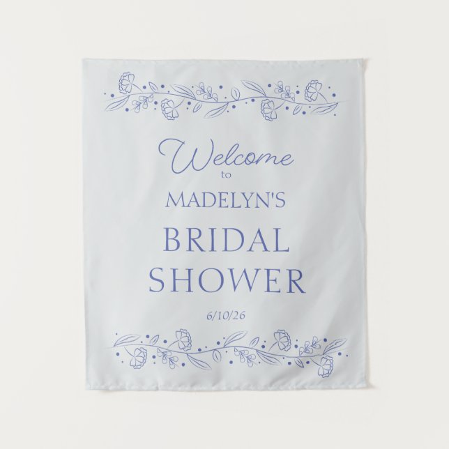 Tapiz Blue Floral Vines Bridal Shower Welcome Sign (Anverso)