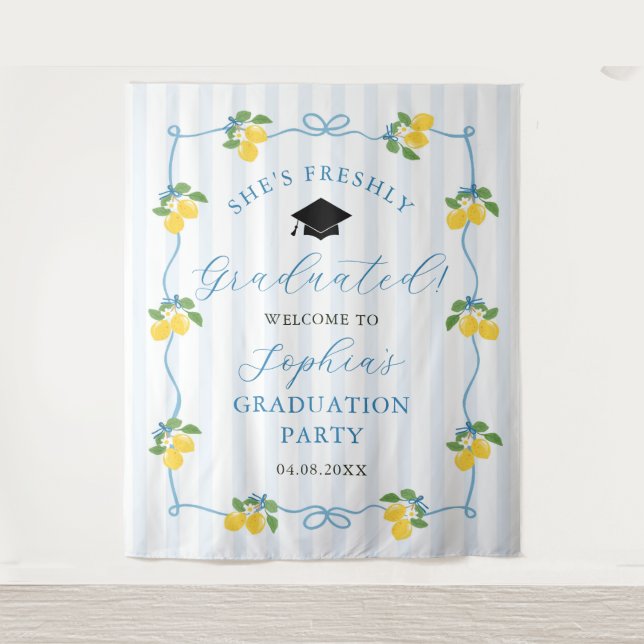 Tapiz Blue Freshly Lemon Citrus Graduation Decor (Anverso)