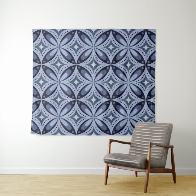 Tapiz Blue Geometric Pattern Retro Style (In situ (horizontal))
