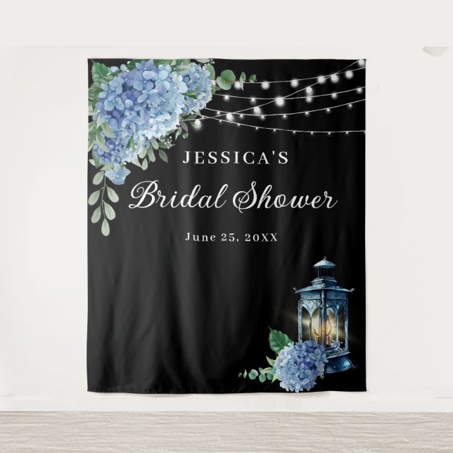 Tapiz Blue Hydrangea Lantern Boho Bridal Shower Backower (Anverso)