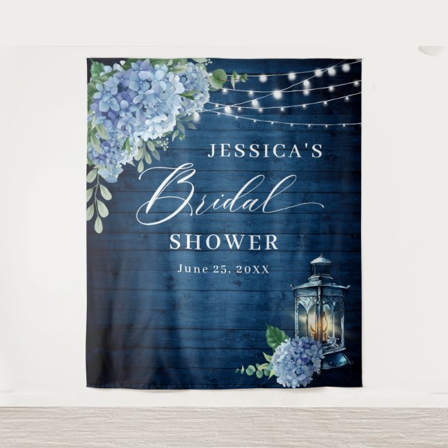 Tapiz Blue Hydrangea Lantern Wood Bridal Shower (Anverso)