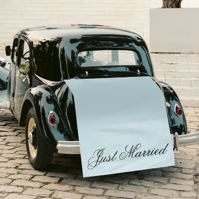 Tapiz Blue Just Married Fabric Car Wedding Banner Sign (Blue Just Married Fabric Car Wedding Banner Sign Tapestry)