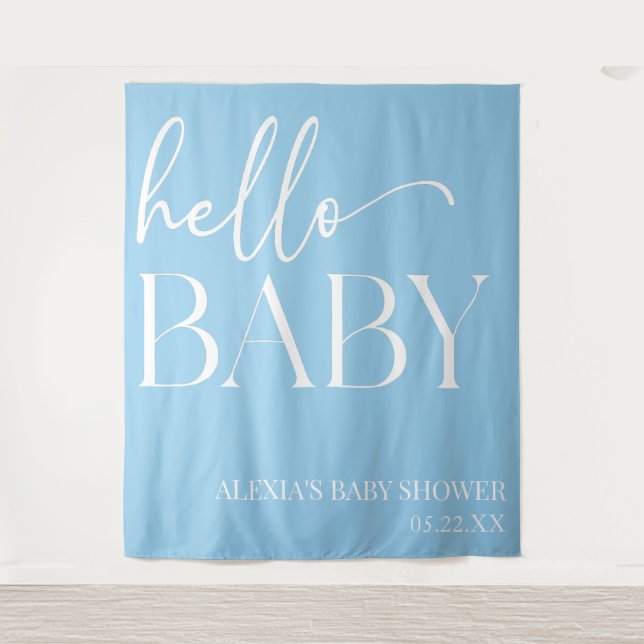 Tapiz Blue Minimalista Hello Baby Baby Shower (Anverso)
