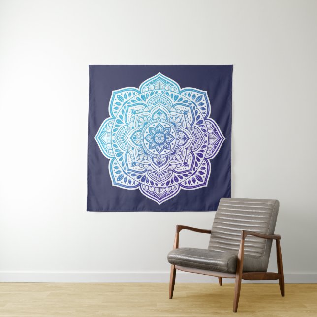 Tapiz Blue Moon Mandala Tapestry (In situ)