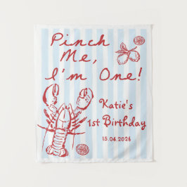 Tapiz Blue Nautical Lobster 1st Birthday Tapestry