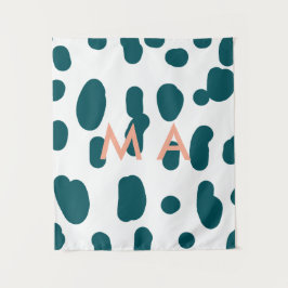 Tapiz Blue polkadot orange pastel monogram man letter pa