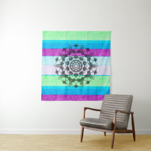 Tapiz Blue Purple Green Mandala Wall Art