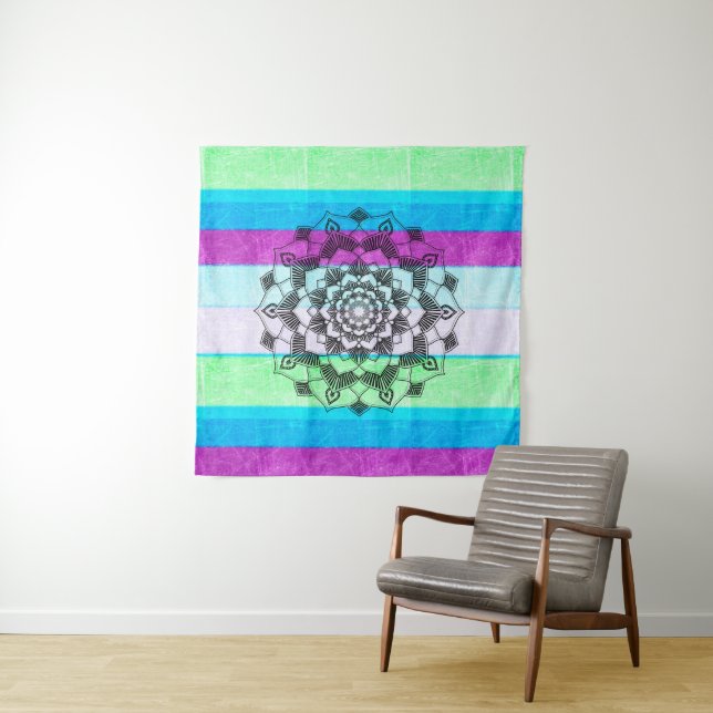 Tapiz Blue Purple Green Mandala Wall Art (In situ (horizontal))