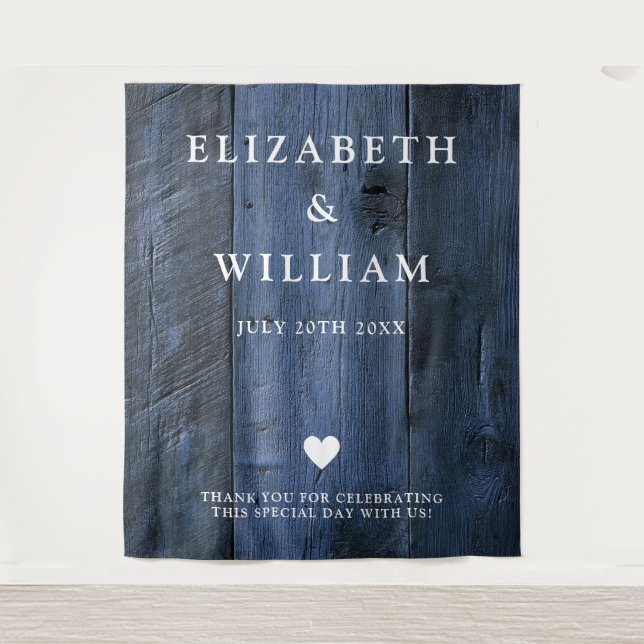 Tapiz Blue Rustic Boho Barn Wood Photo Booth Fondo (Anverso)